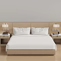 Modern Bedroom Interior With White Bed Pillows Wooden Headboard And Nightstand Lamps