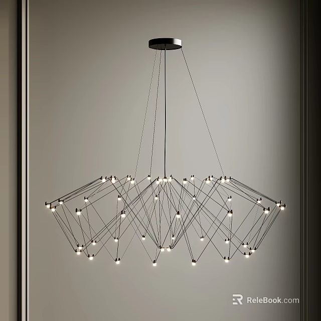 Modern Geometric Chandelier With Metal Frame And Illuminated Bulbs For Contemporary Interiors 3d model 