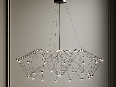 Modern Geometric Chandelier With Metal Frame And Illuminated Bulbs For Contemporary Interiors 3d model