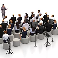 Interactive Area With Speaker Addressing Audience On Round Seats And Camera Equipment