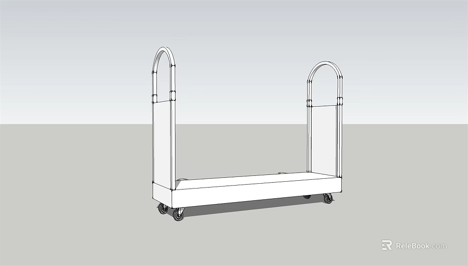 White Utility Cart With Curved Handles And Rolling Wheels For Transport 3d model 