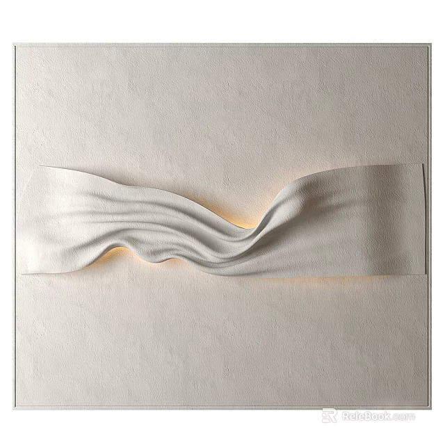 Modern Minimalist White Photo Wall with Wavy Design and Light Strip Decor 3d model 