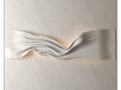 Modern Minimalist White Photo Wall with Wavy Design and Light Strip Decor 3d model
