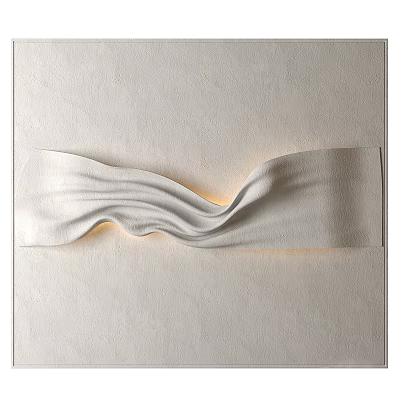 Modern Minimalist White Photo Wall with Wavy Design and Light Strip Decor 3d model