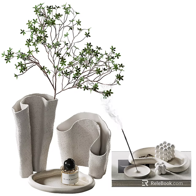 Elegant Modern Ceramic Vase With Green Branches And Fresh Leaves Decoration 3d model 