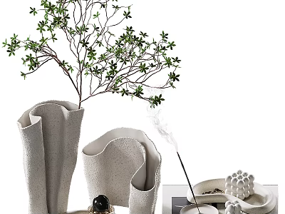 Elegant Modern Ceramic Vase With Green Branches And Fresh Leaves Decoration 3d model