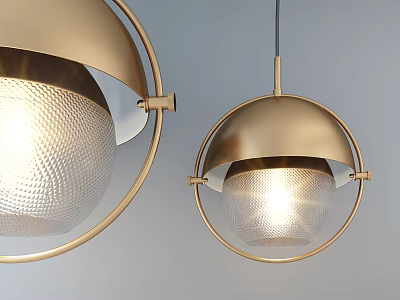Modern Gold Metal Frame Pendant Light With Spherical Glass Shade Design 3d model