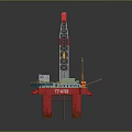 Red Offshore Drilling Platform Structure With Tall Drilling Tower And Deck Crane 3d model