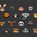 Adorable Colorful Cartoon Animal Head Icons Featuring Various Wildlife Species