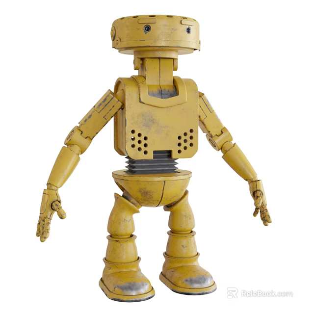 Yellow Vintage Metal Robot Decorative Ornament Set For Industrial Home Decor 3d model 