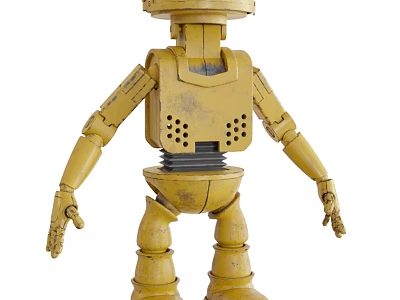 Yellow Vintage Metal Robot Decorative Ornament Set For Industrial Home Decor 3d model