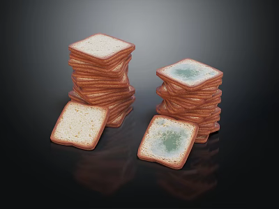 Stacked Bread Slices With Moldy Pieces On Dark Reflective Surface 3d model