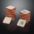 Stacked Bread Slices With Moldy Pieces On Dark Reflective Surface