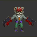 Cartoon Cat Character With Red Eyes Gray Body Green Pants And Purple Belt