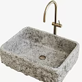 Elegant Square Textured Natural Stone Washbasin With Golden Modern Faucet Design