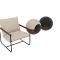 Modern Style Armchair With Wooden Arms And Black Metal Frame Beige Cushions