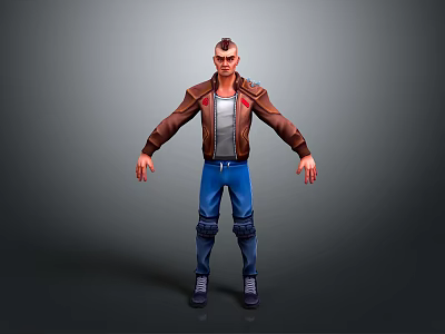 Man In Brown Leather Jacket Gray T-Shirt And Blue Jeans Standing Pose 3d model
