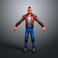 Man In Brown Leather Jacket Gray T-Shirt And Blue Jeans Standing Pose