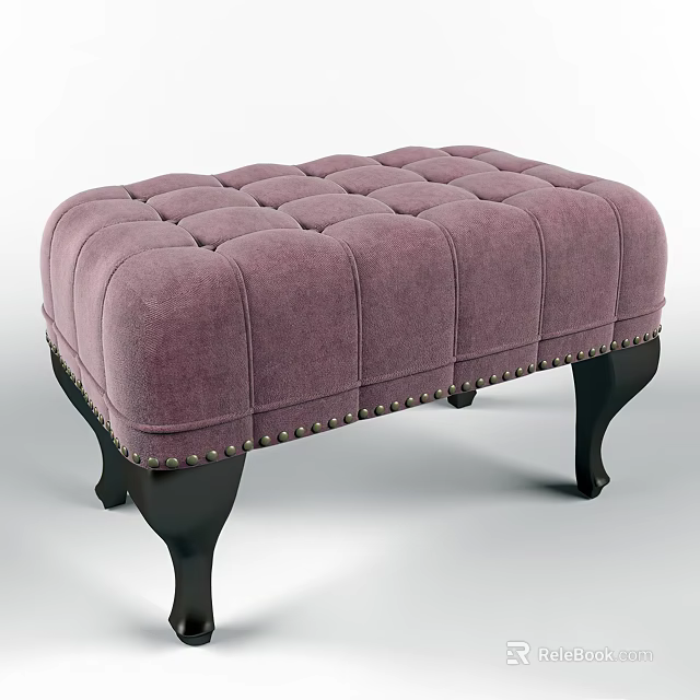Elegant Purple Sofa Stool With Tufted Design Nailhead Trim And Dark Wooden Legs 3d model 
