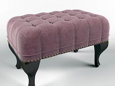 Elegant Purple Sofa Stool With Tufted Design Nailhead Trim And Dark Wooden Legs 3d model