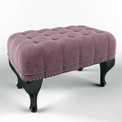 Elegant Purple Sofa Stool With Tufted Design Nailhead Trim And Dark Wooden Legs 3d model