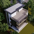 Modern Detached Villa Exterior Design Featuring Three Story Structure Large Windows Balconies and Lush Greenery