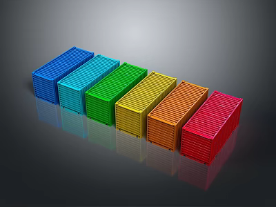 Colorful Shipping Containers Arranged In Row With Vibrant Blue Green Yellow Orange Red 3d model