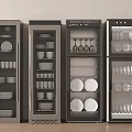 Modern Kitchen Storage Appliances With Glass Doors For Plates Cups And Wine Glasses