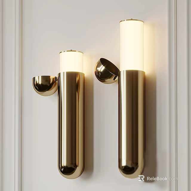 Elegant Gold Wall Lamps With Cylindrical Design And White Shade Mounted On White Wall 3d model 