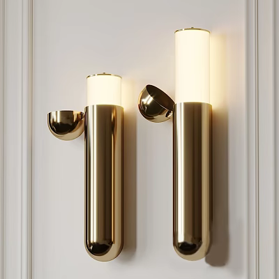 Elegant Gold Wall Lamps With Cylindrical Design And White Shade Mounted On White Wall 3d model
