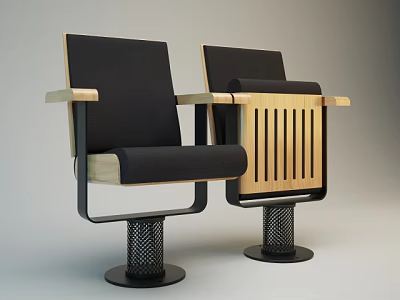 Modern Public Chairs With Black Upholstery Wooden Armrests And Metal Base 3d model