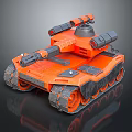 Futuristic Orange Tank 3D Model With Black Tracks Multiple Cannons And Mechanical Design
