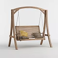 Wooden Swing Chair With Sturdy Frame Comfortable Slatted Seat And Decorative Pillows