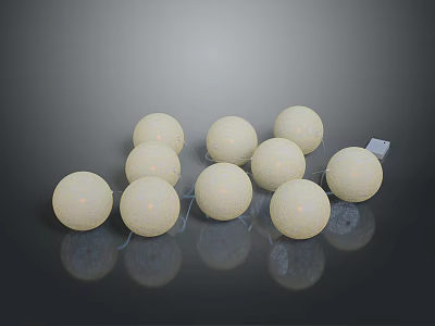 White Textured Spherical LED Decorative Lights on Dark Background with Reflection 3d model
