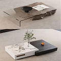 Modern Coffee Table with Glass Top Black and White Design Small Plant Books and Oranges