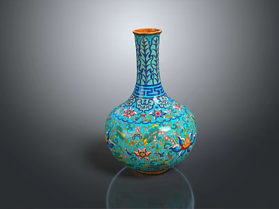 Elegant Decorative Blue Vase With Traditional Floral Patterns And Colorful Details 3d model