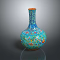 Elegant Decorative Blue Vase With Traditional Floral Patterns And Colorful Details