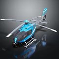 Modern Blue Helicopter With Sleek Rotors And Shiny Fuselage On Reflective Surface