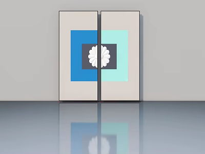 Modern Casement Door Design With Blue Light Green Gray Panels And Flower Pattern 3d model