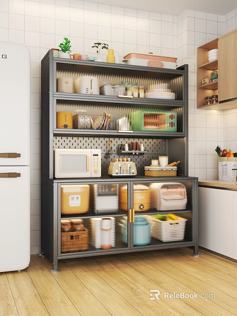 Stylish Multi Layer Kitchen Side Storage Cabinet For Organizing Small Appliances And Daily Tableware 3d model 