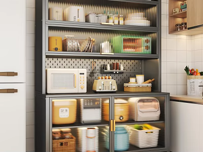 Stylish Multi Layer Kitchen Side Storage Cabinet For Organizing Small Appliances And Daily Tableware 3d model