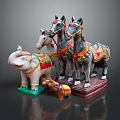Hand Carved Colorful Horse And Elephant Sculptures With Intricate Decorative Patterns