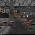 Industrial Vintage Hotpot Restaurant Interior With Weathered Brick Walls Arched Structure And Orange Chairs