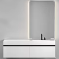 Modern Minimalist White Washbasin With LED Lights Black Faucet And Cabinet