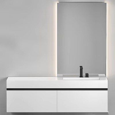 Modern Minimalist White Washbasin With LED Lights Black Faucet And Cabinet 3d model