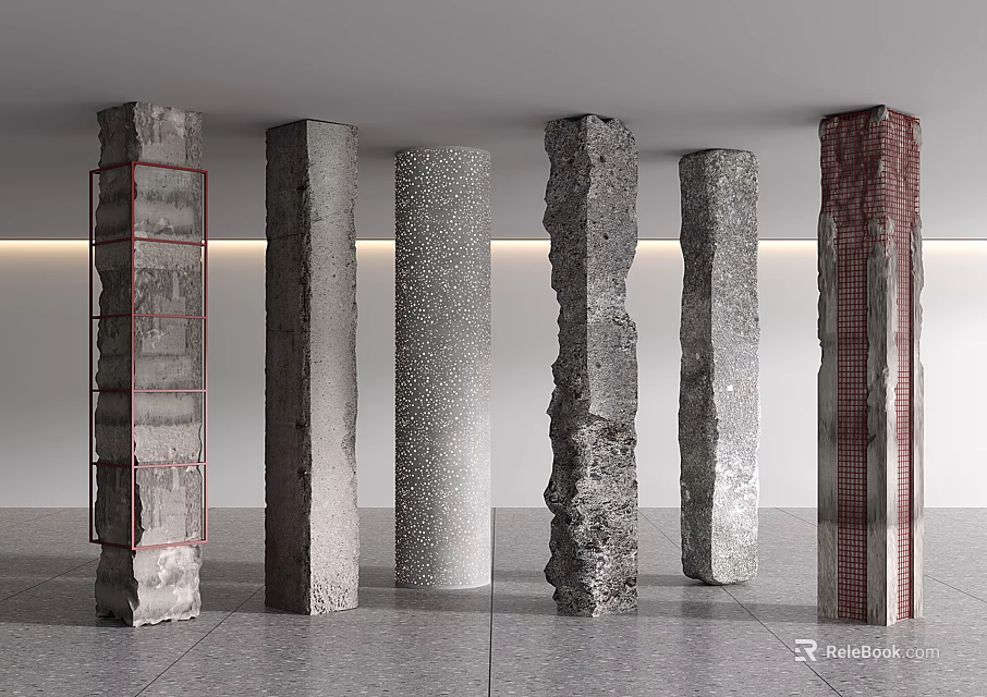 Diverse Textured Columns With Various Surface Designs And Architectural Structures 3d model 