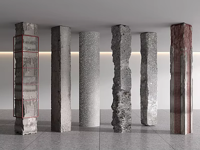 Diverse Textured Columns With Various Surface Designs And Architectural Structures 3d model