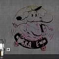 Neon Decorative Lights with Cartoon Character Skateboard and SKATED Text Design on Black Background