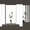Modern Partition Design With LED Strip Lighting And Mirror Panels In White Interior