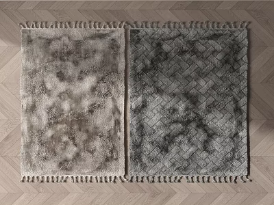 Gray Square Rugs With Soft Texture Woven Pattern And Fringed Edges On Wooden Floor 3d model